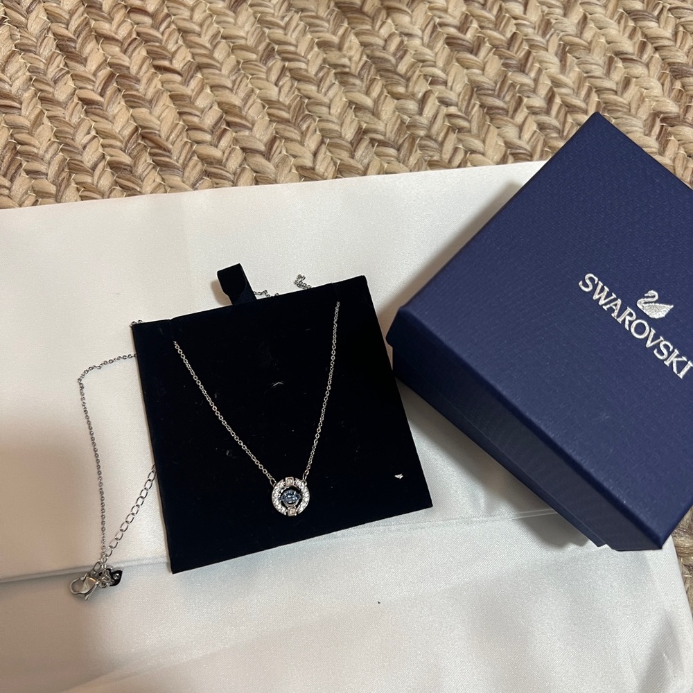 SOLD-NEW Swarovski Silver Necklace with Dark Blue Accent